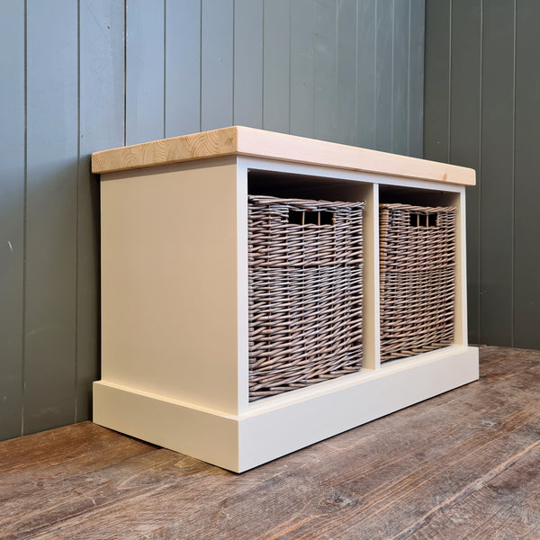 Rustic Double Basket Shoe Bench