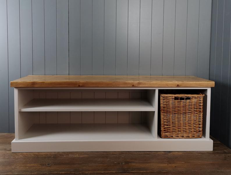 Rustic Shoe Bench With A Side Basket – Original Crate Furniture