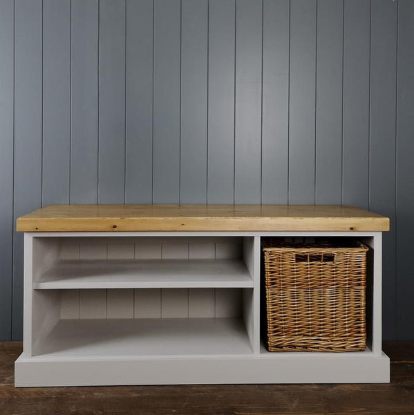 Rustic Shoe Bench With A Side Basket