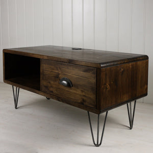TV Stand solid wood with storage drawer and hairpin legs