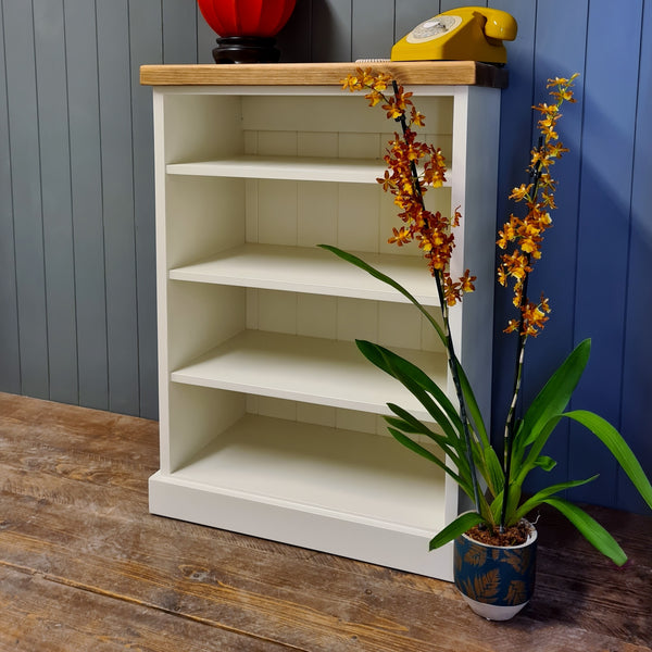 Painted hallway furniture. Tall shoe rack with 4 shelves painted antique white with antique pine top. Dressed with plant, lamp and rotary telephone