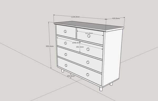 Dimensions for chest of drawers with hairpin feet