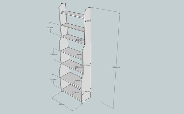 Dimensions for Waterfall book case or display shelves