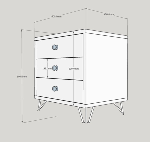 Dimensions of 3 drawer Retro Chest of Drawers