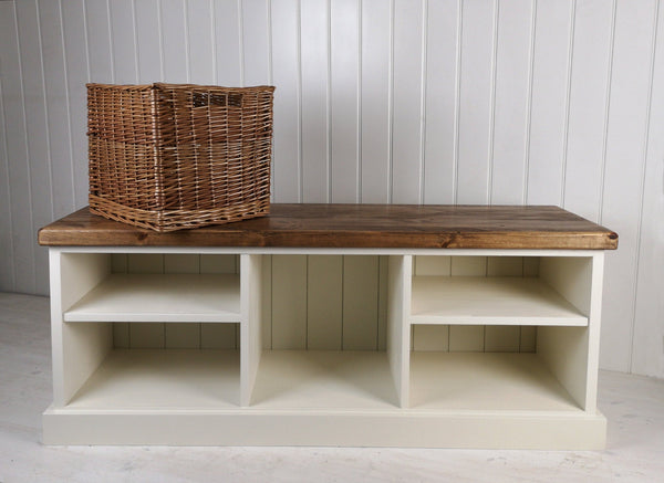 Rustic Shoe Bench with Middle Basket