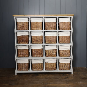 Painted storage chest with wicker baskets 