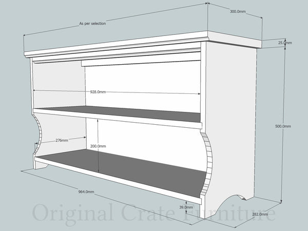 Original Crate Furniture shoe bench dimensioms