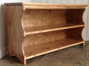 Handmade solid wood shoe bench with two shelves.
